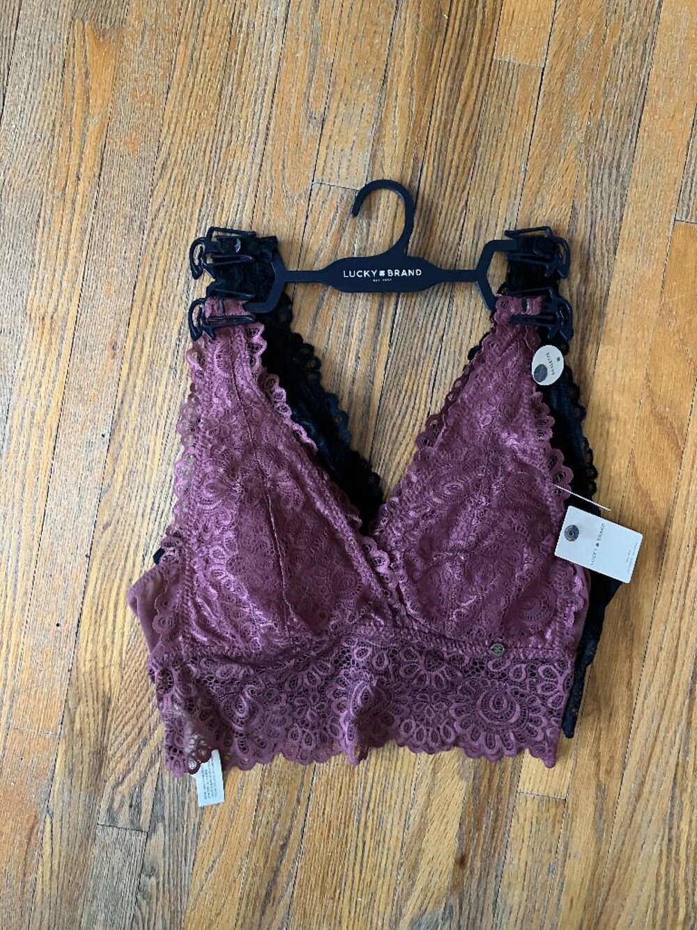 Lucky Brand Lace Bralette Lot 4 Pc Floral Black Mauve Wireless NWT S M